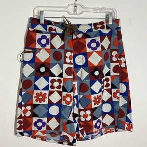 Patagonia Size 30 Geometric Floral Patchwork 10" Inseam Swim Trunks Zip Pocket
